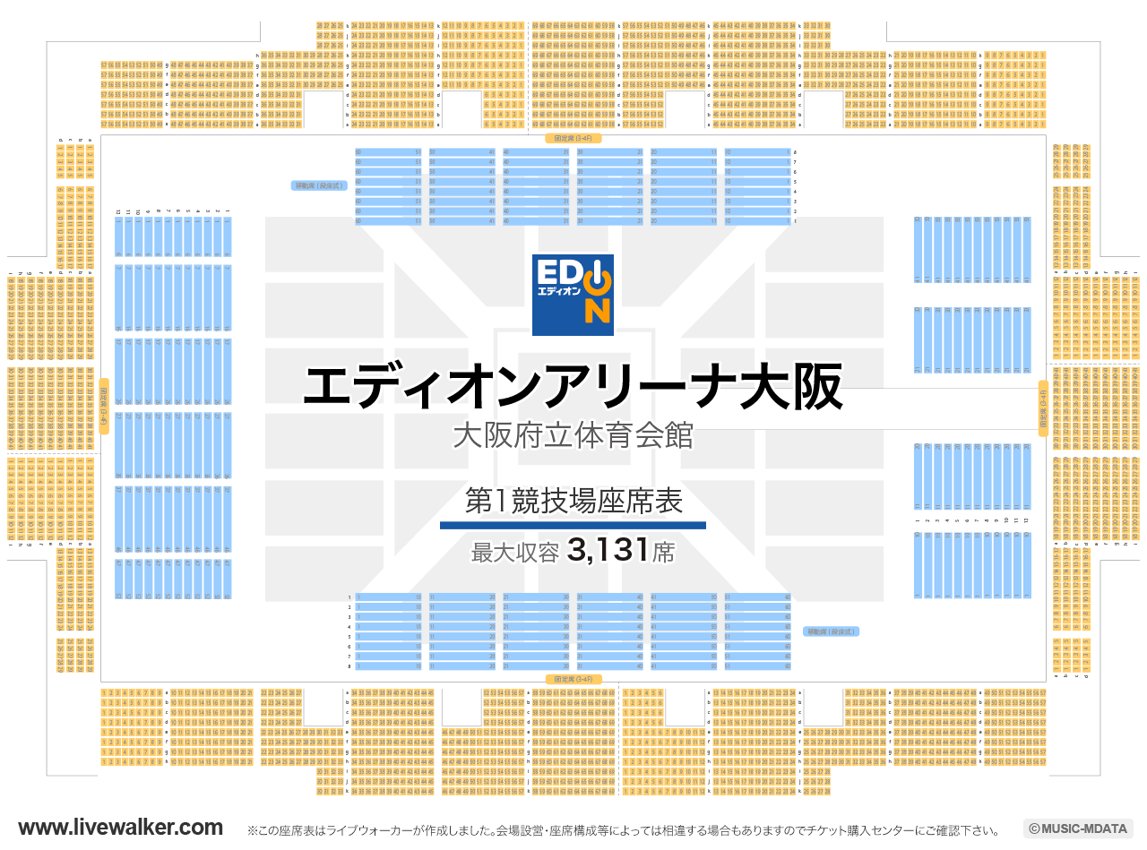 エディオンアリーナ大阪（大阪府立体育会館）第1競技場の座席表