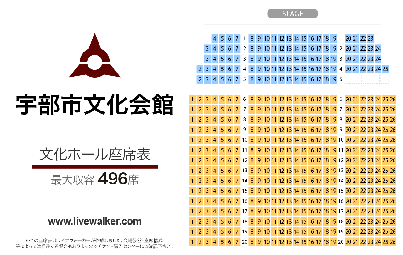 宇部市文化会館文化ホールの座席表