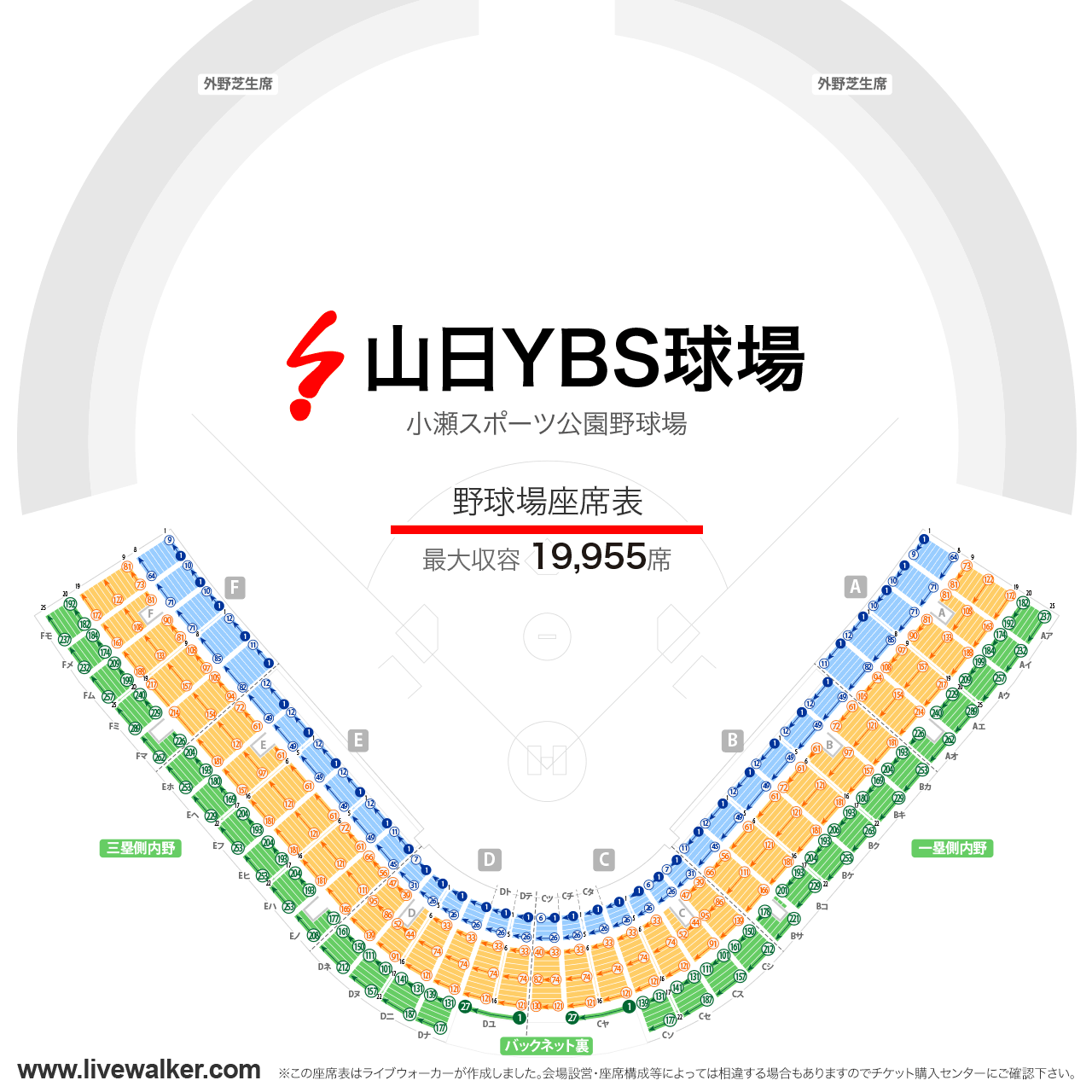 山日YBS球場球場の座席表