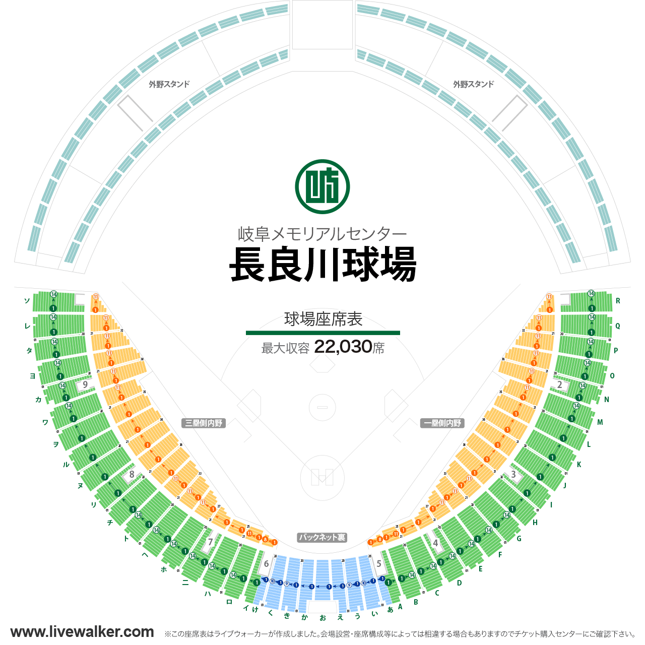 長良川球場球場の座席表