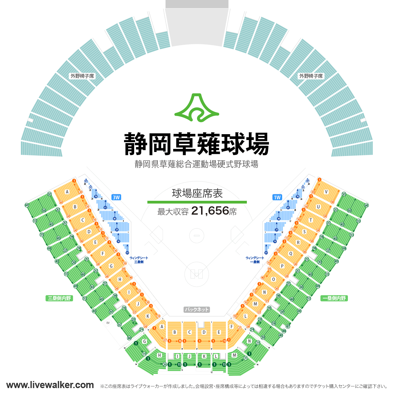 静岡草薙球場球場の座席表
