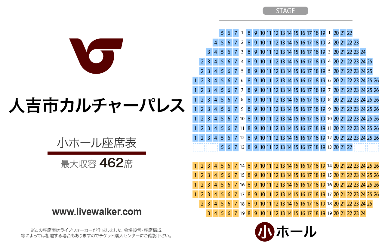 人吉市カルチャーパレス小ホールの座席表