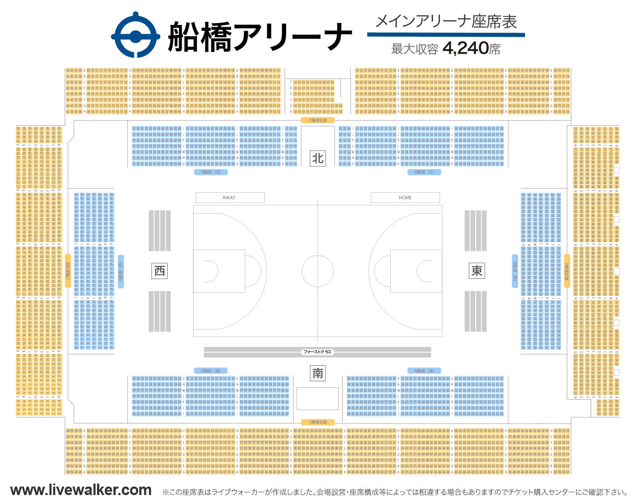 船橋アリーナメインアリーナの座席表