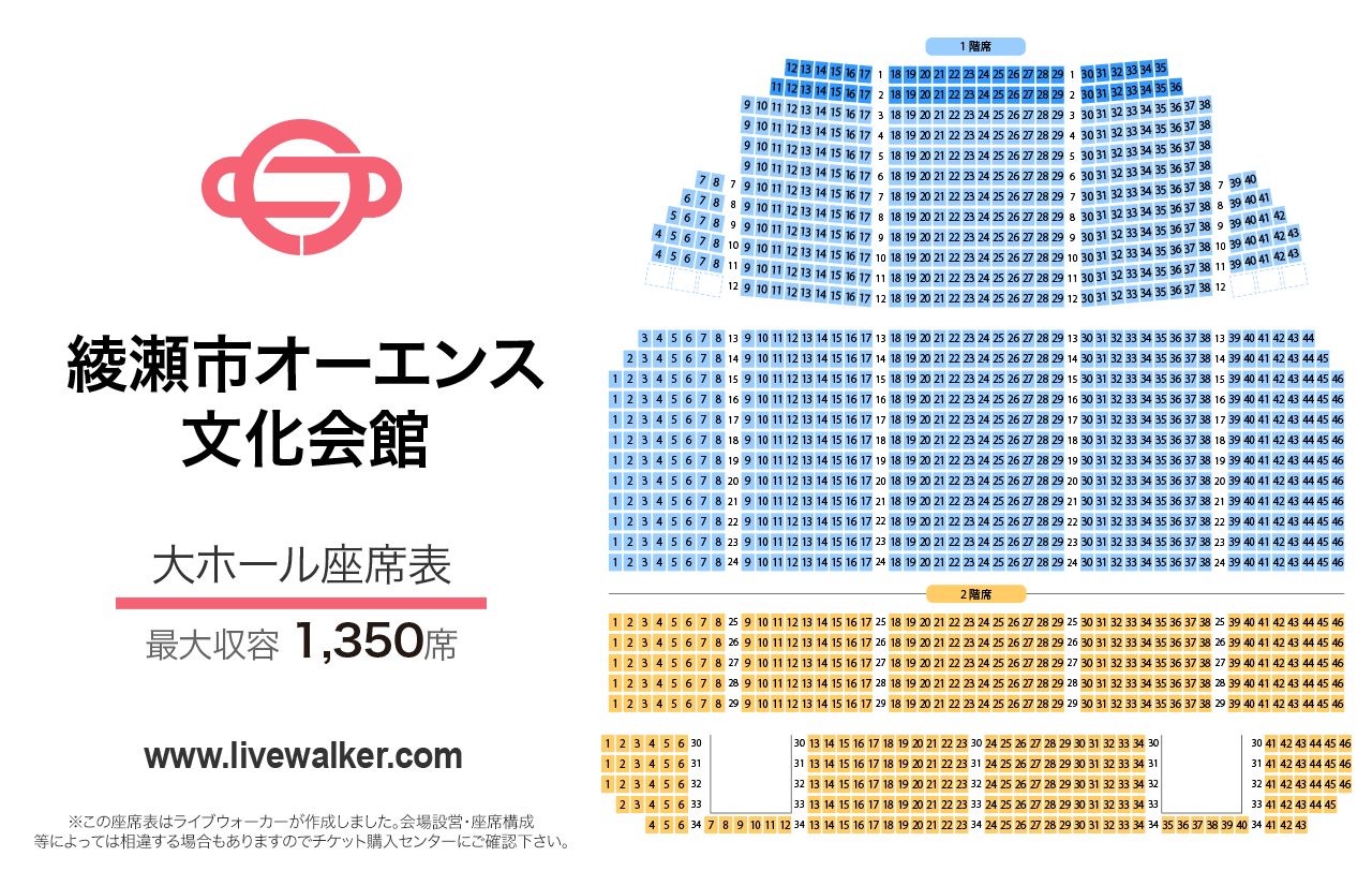 綾瀬市オーエンス文化会館大ホールの座席表