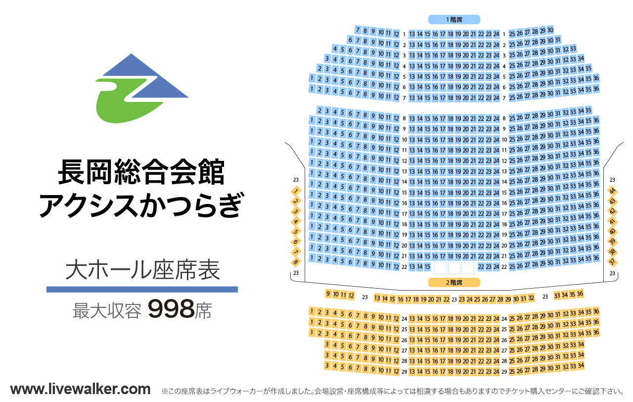 長岡総合会館アクシスかつらぎ大ホールの座席表