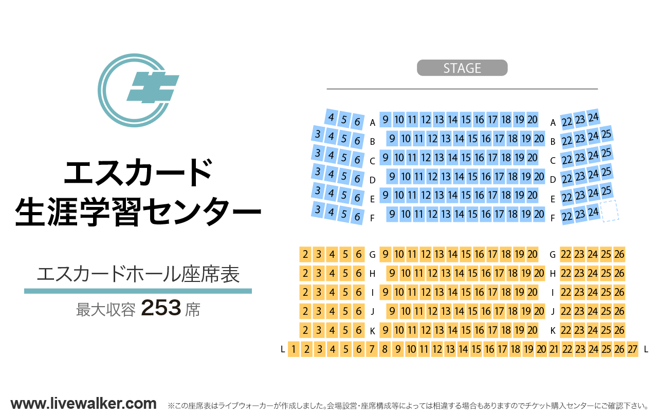 牛久市エスカード生涯学習センターエスカードホールの座席表