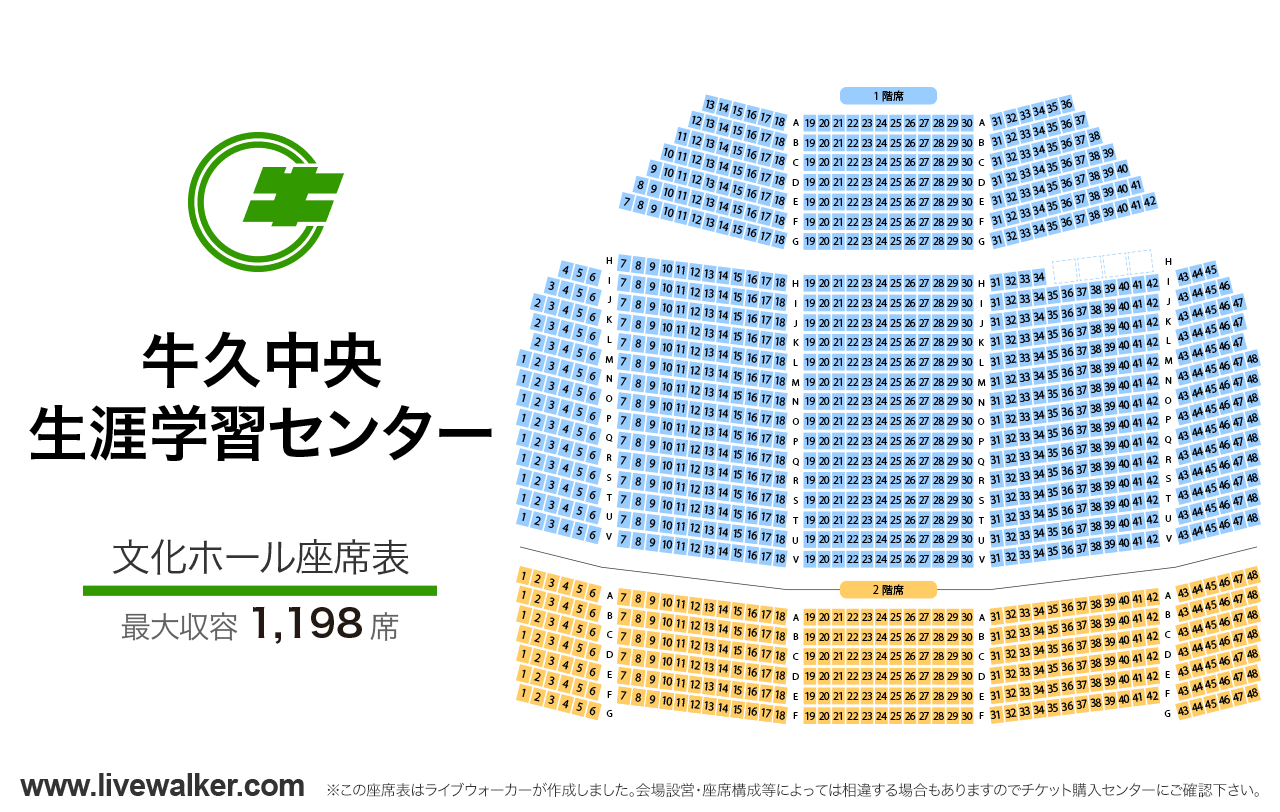 牛久市中央生涯学習センター文化ホールの座席表