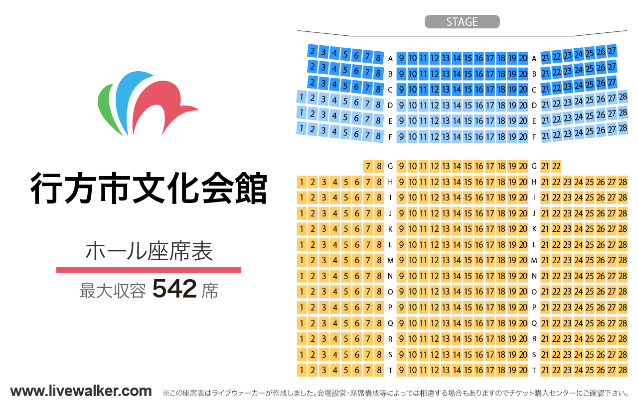 行方市文化会館ホールの座席表