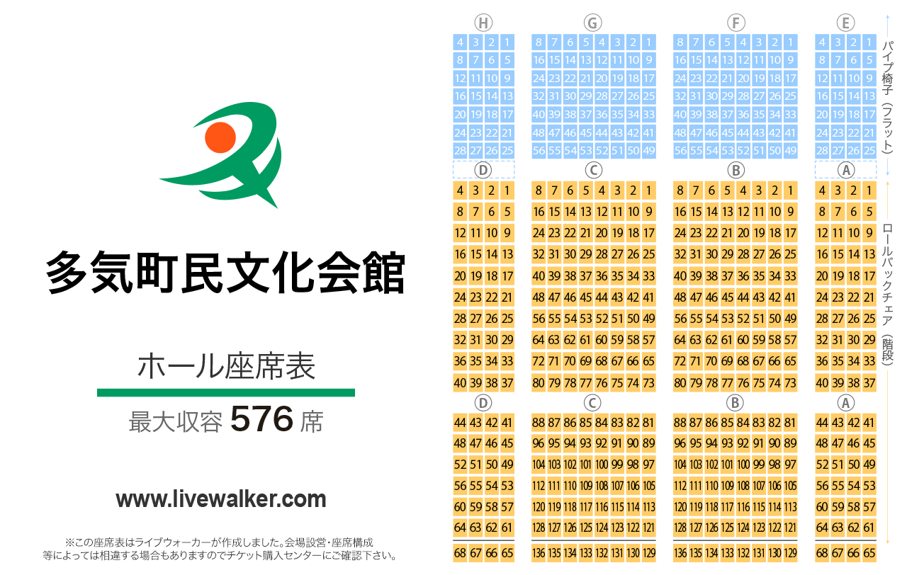 BANKYO文化会館（多気町民文化会館）ホールの座席表