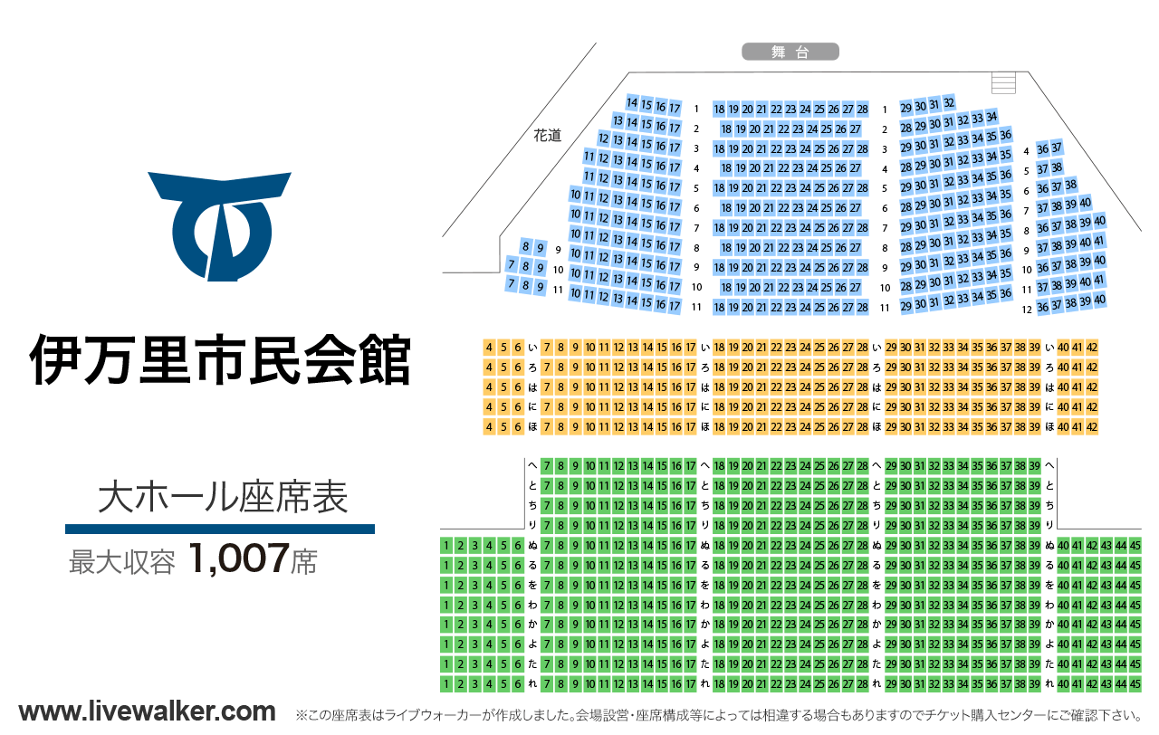 伊万里市民会館大ホールの座席表