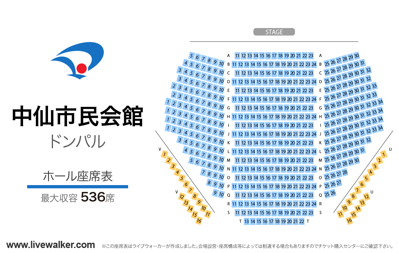 中仙市民会館ドンパルホールの座席表