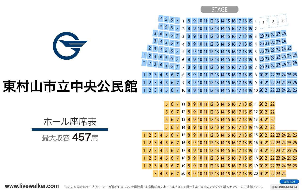 東村山市立中央公民館ホールの座席表