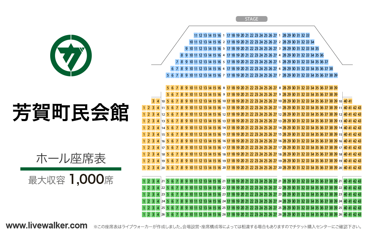 芳賀町民会館ホールの座席表