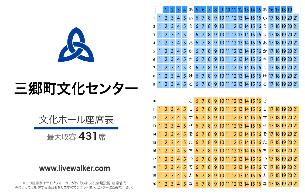 三郷町文化センター文化ホールの座席表