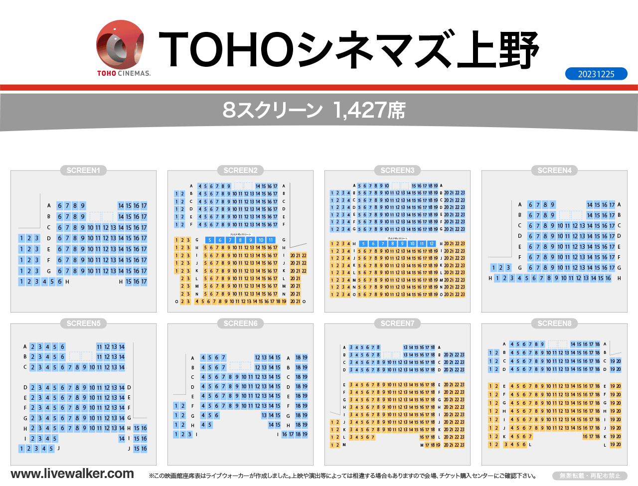 TOHOシネマズ上野スクリーンの座席表
