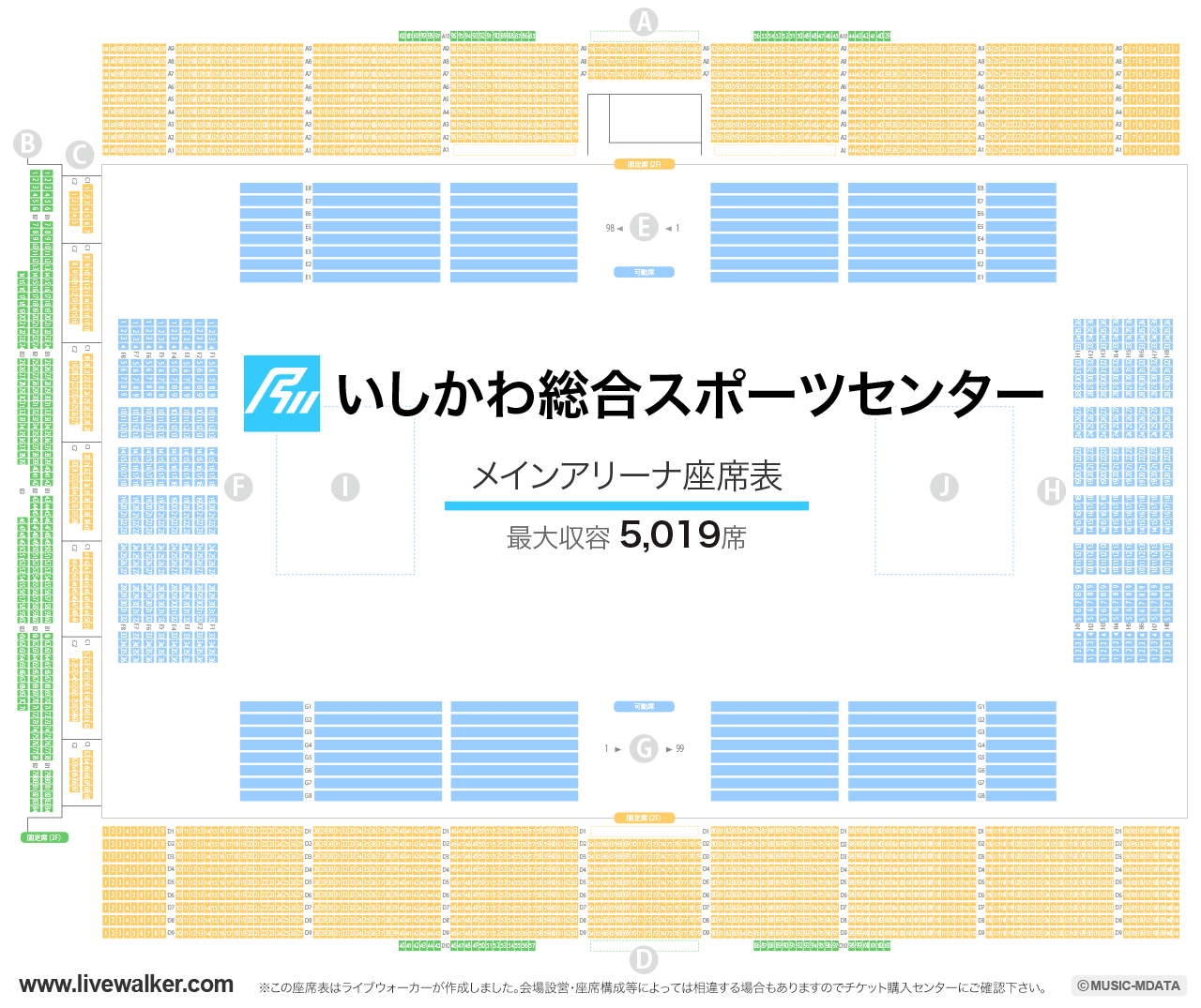 いしかわ総合スポーツセンターメインアリーナの座席表