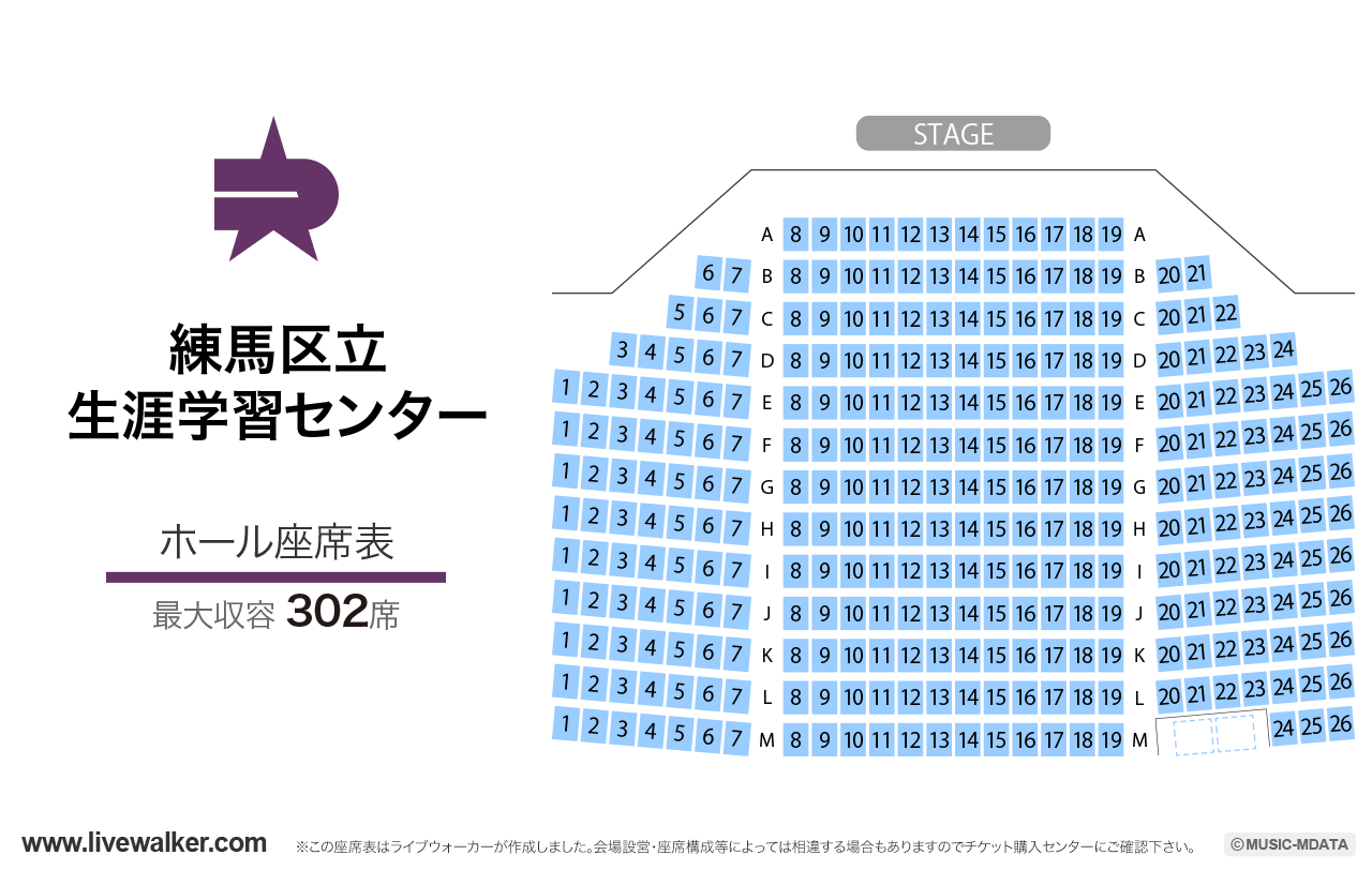 練馬区立生涯学習センターホールの座席表