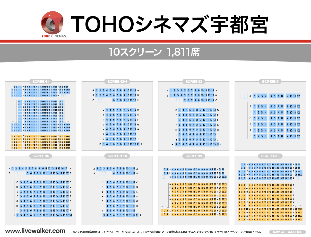 TOHOシネマズ宇都宮スクリーンの座席表