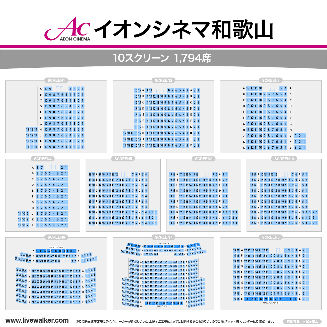 イオンシネマ和歌山スクリーンの座席表