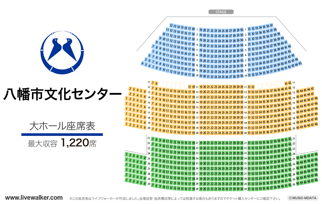 八幡市文化センター大ホールの座席表