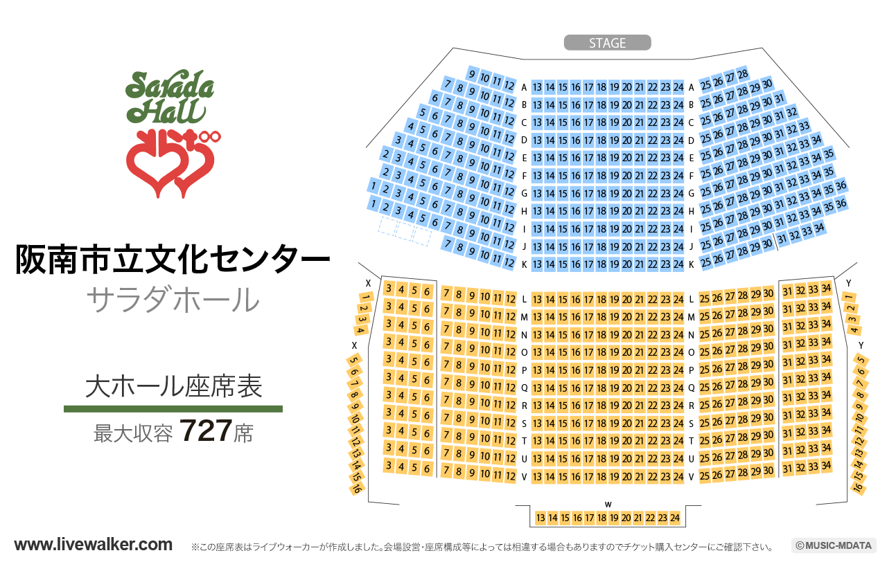 阪南市立文化センター（サラダホール）大ホールの座席表