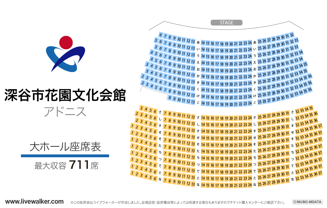 深谷市花園文化会館アドニス大ホールの座席表