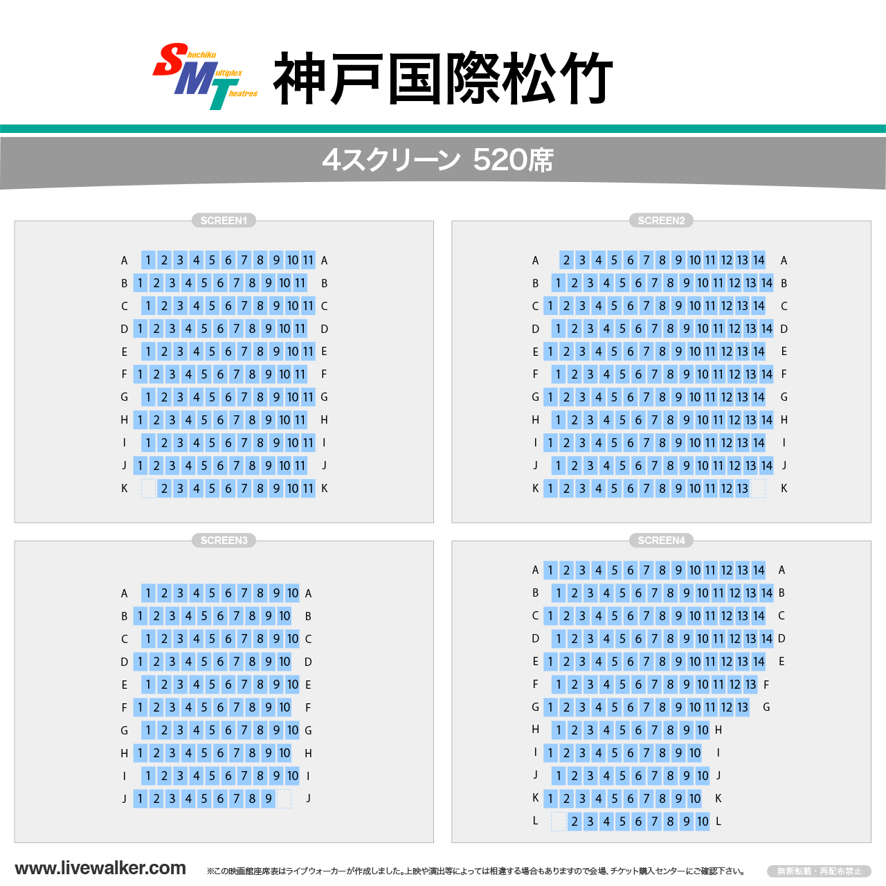 神戸国際松竹スクリーンの座席表