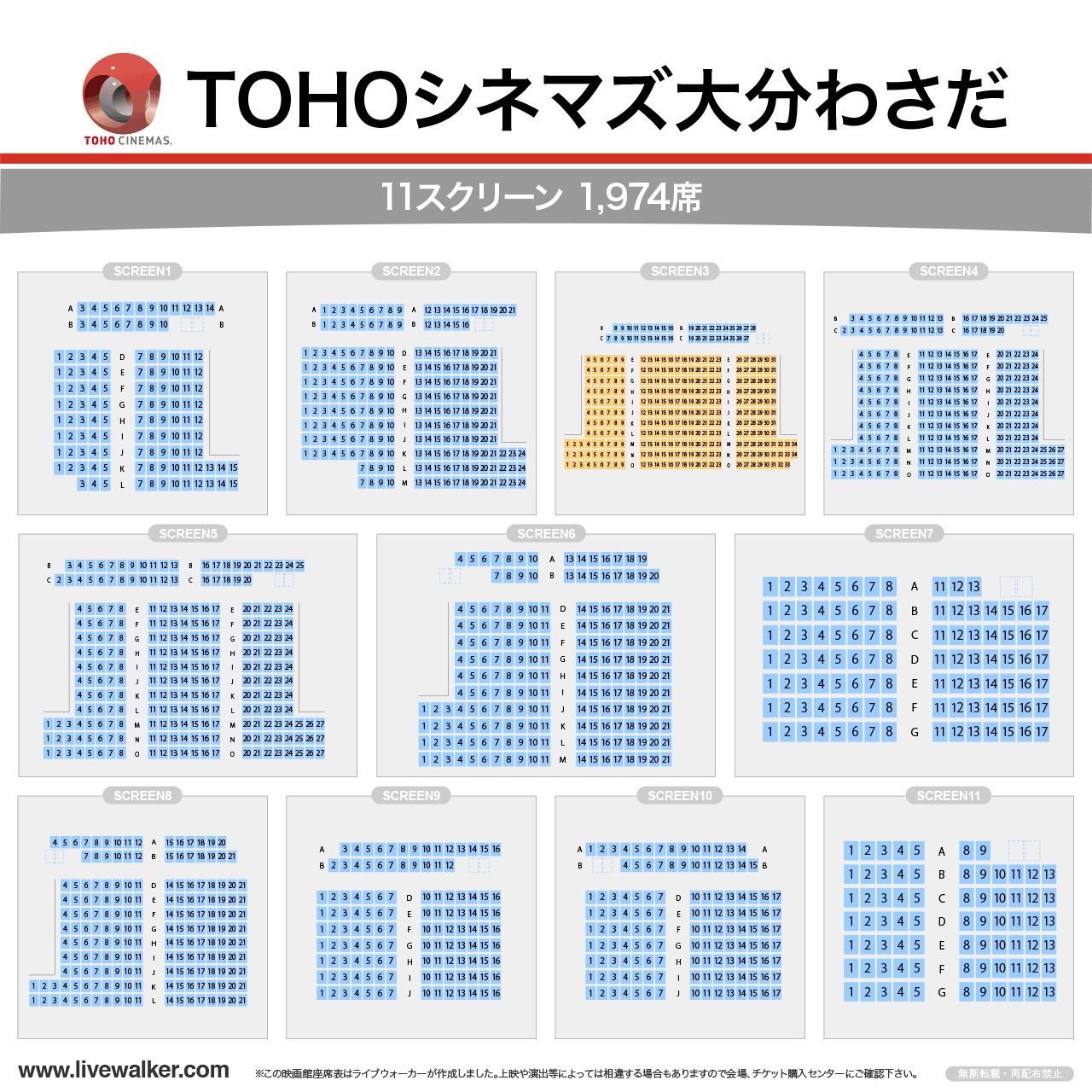 TOHOシネマズ大分わさだスクリーンの座席表