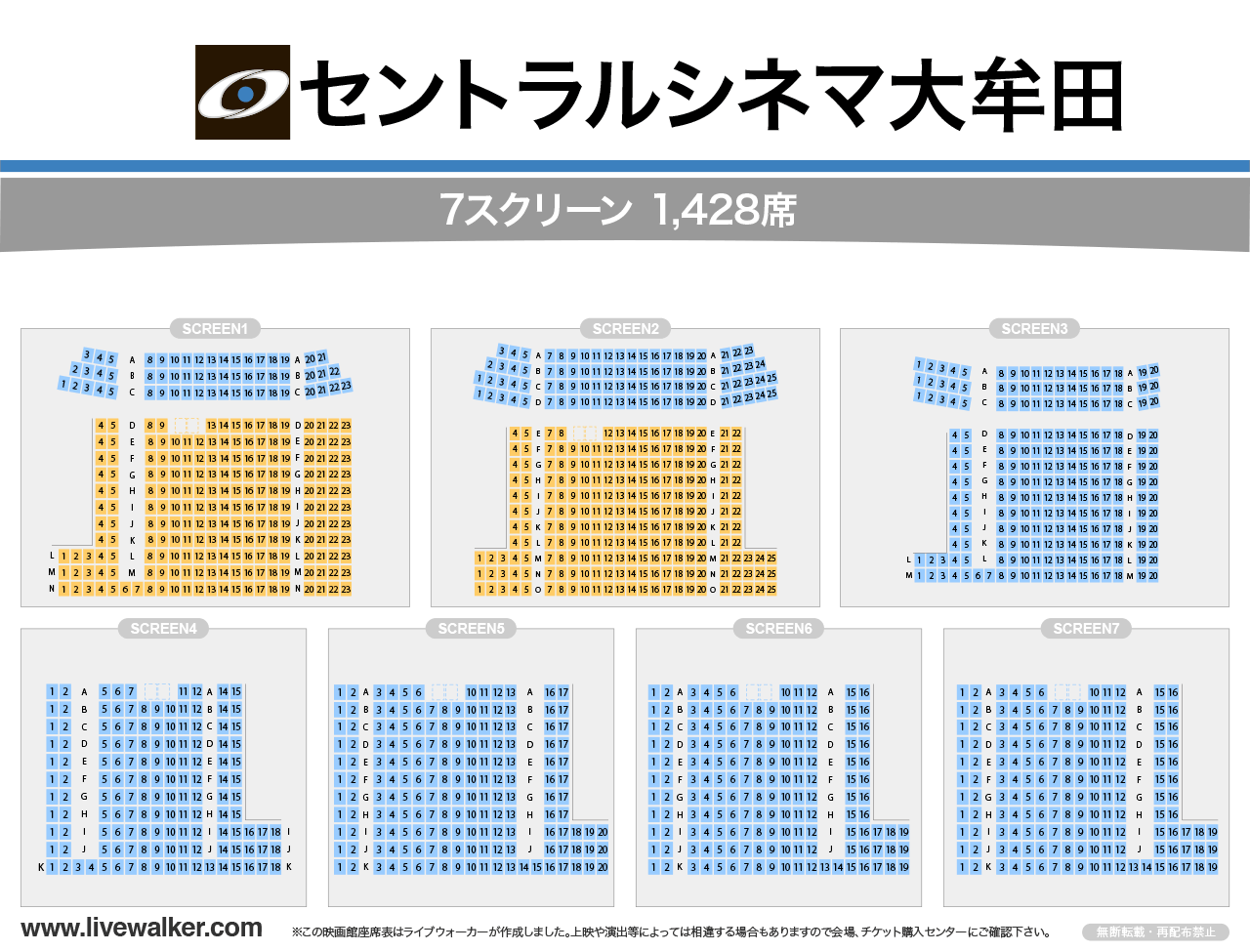 セントラルシネマ大牟田スクリーンの座席表