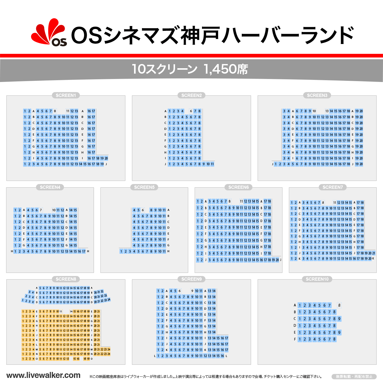 OSシネマズ 神戸ハーバーランドスクリーンの座席表