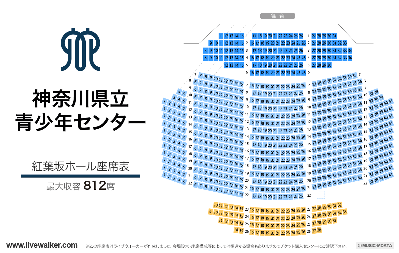 神奈川県立青少年センター紅葉坂ホールの座席表