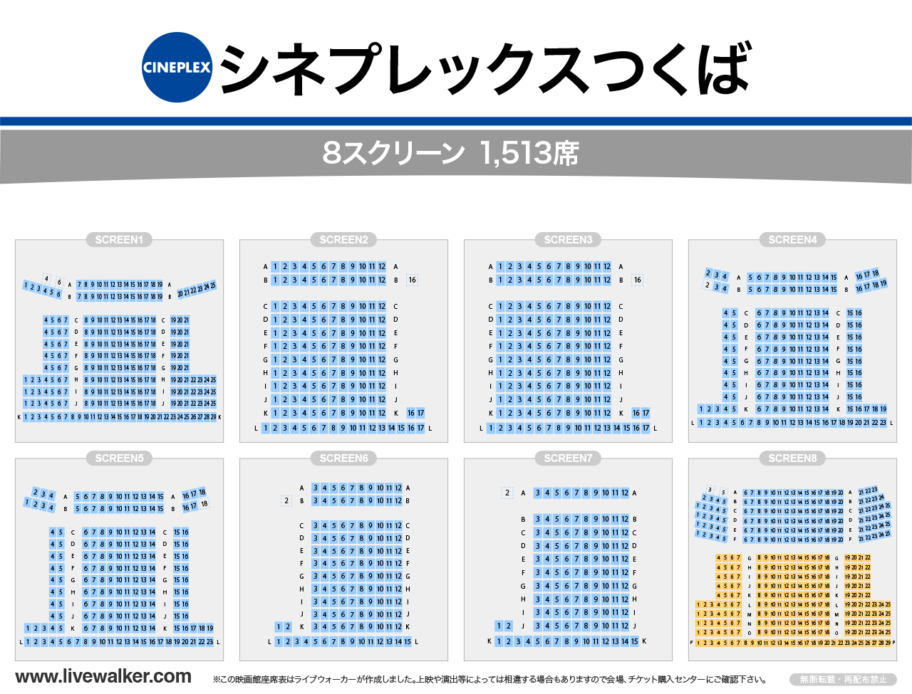 シネプレックスつくばスクリーンの座席表