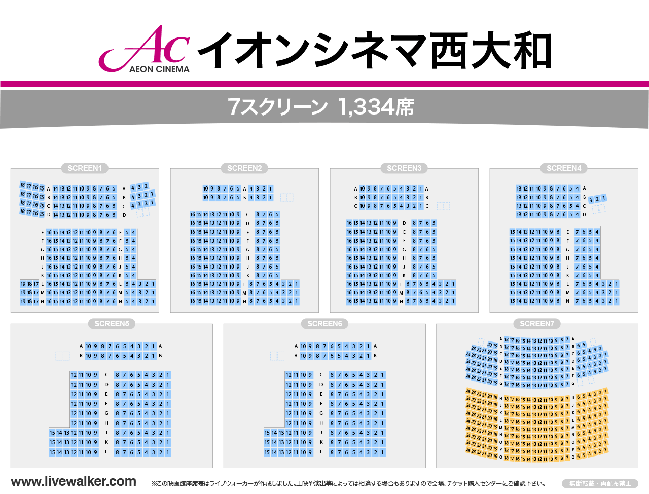 イオンシネマ西大和スクリーンの座席表