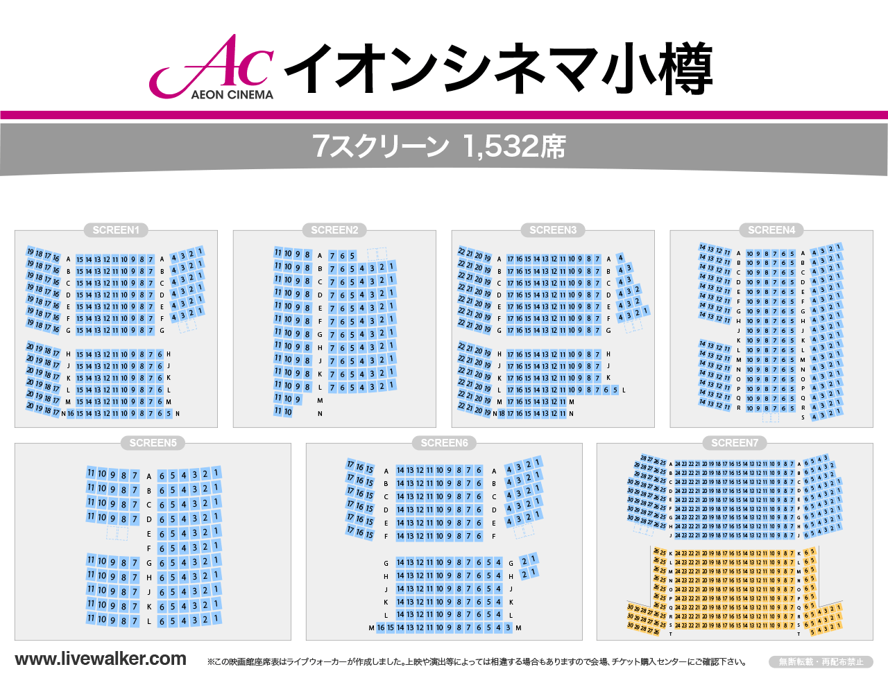 イオンシネマ小樽スクリーンの座席表