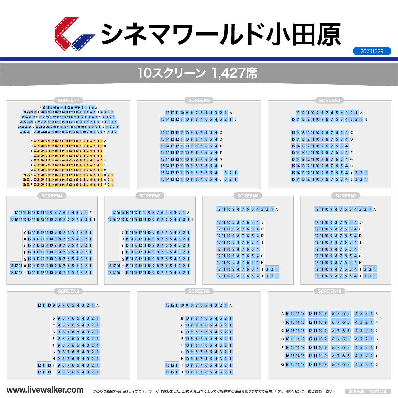 小田原コロナシネマワールドスクリーンの座席表