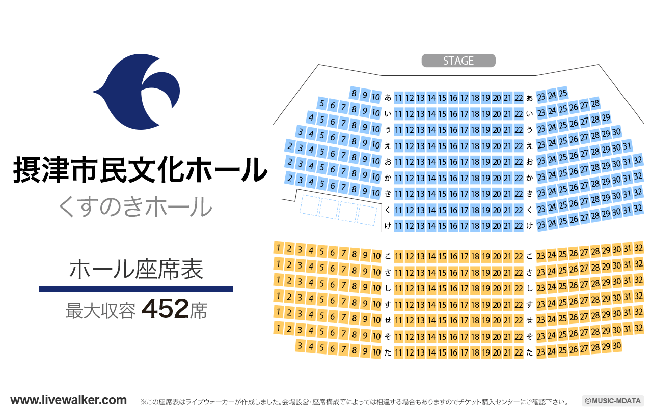 摂津市民文化ホール(くすのきホール)ホールの座席表