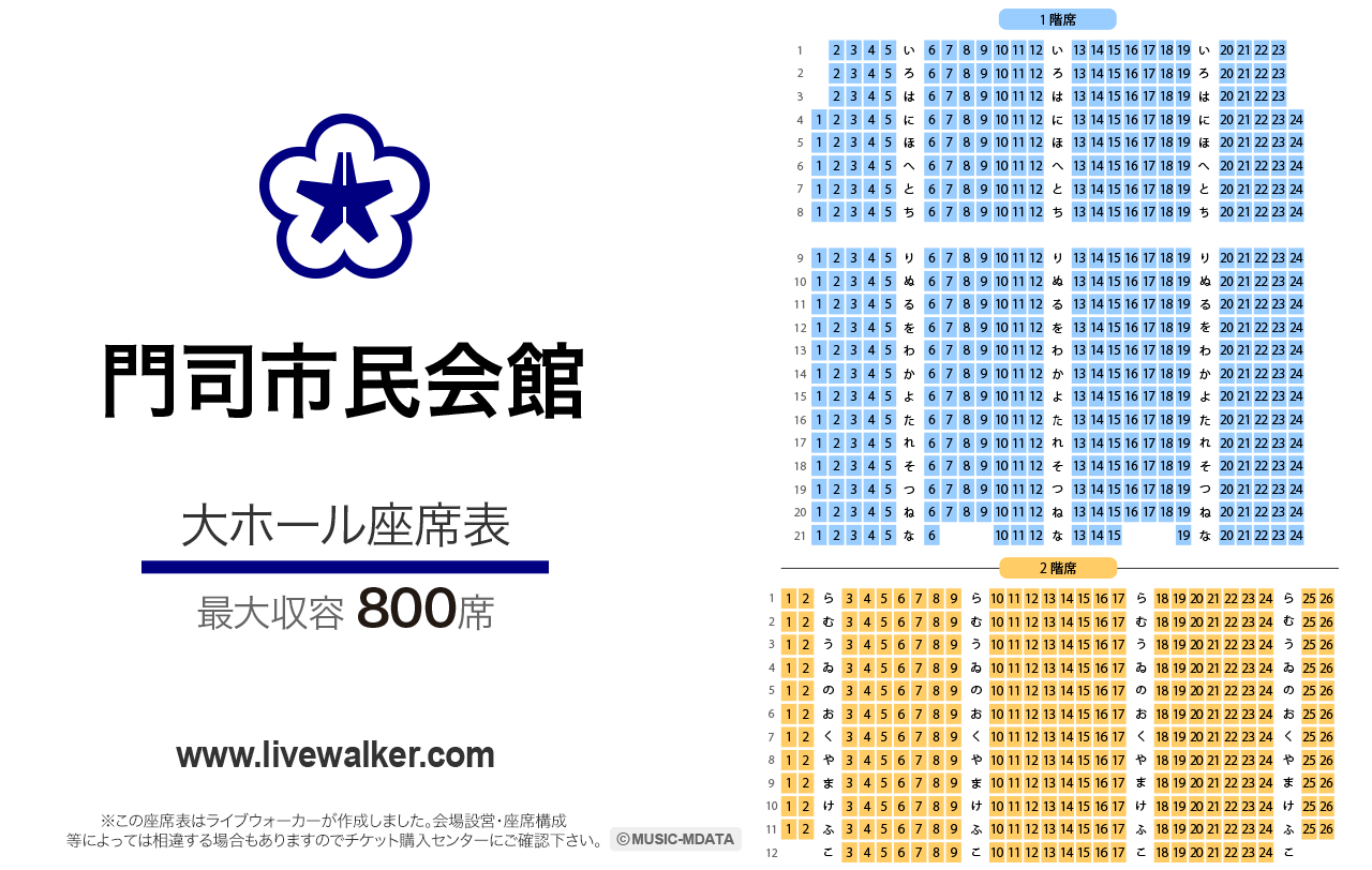 門司市民会館大ホールの座席表