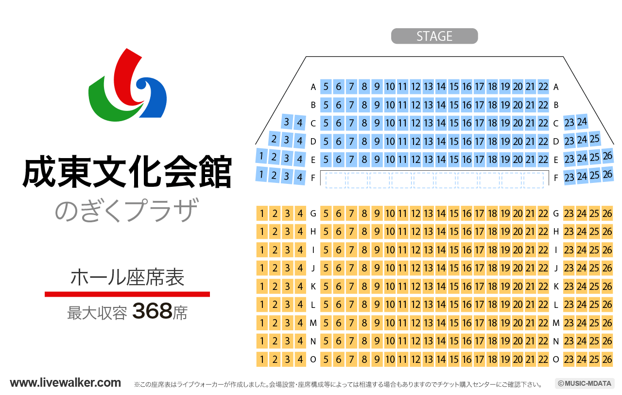 山武市成東文化会館のぎくプラザホールの座席表