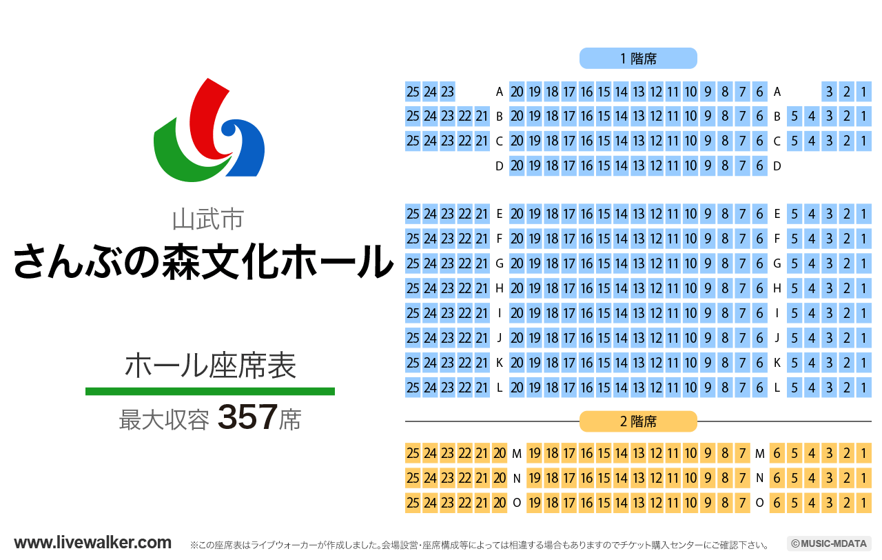 さんぶの森文化ホールホールの座席表