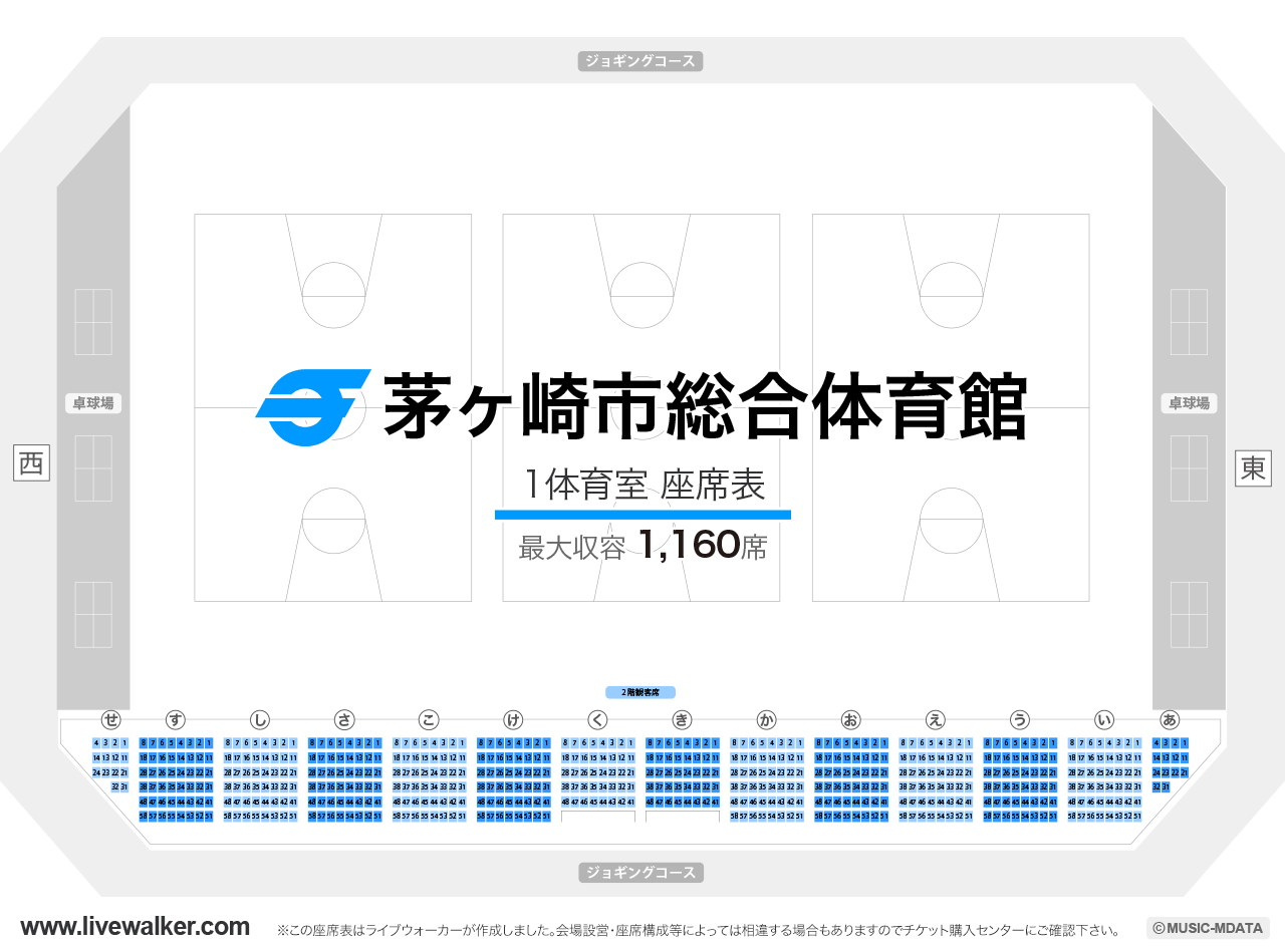 茅ヶ崎市総合体育館1体育室の座席表