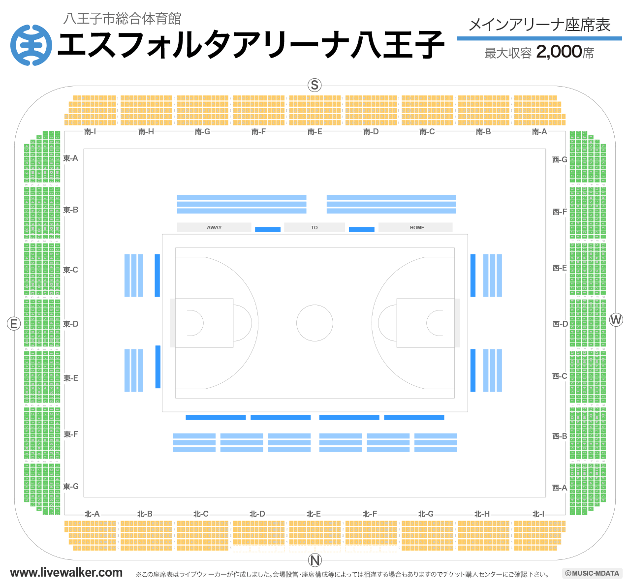 エスフォルタアリーナ八王子メインアリーナの座席表