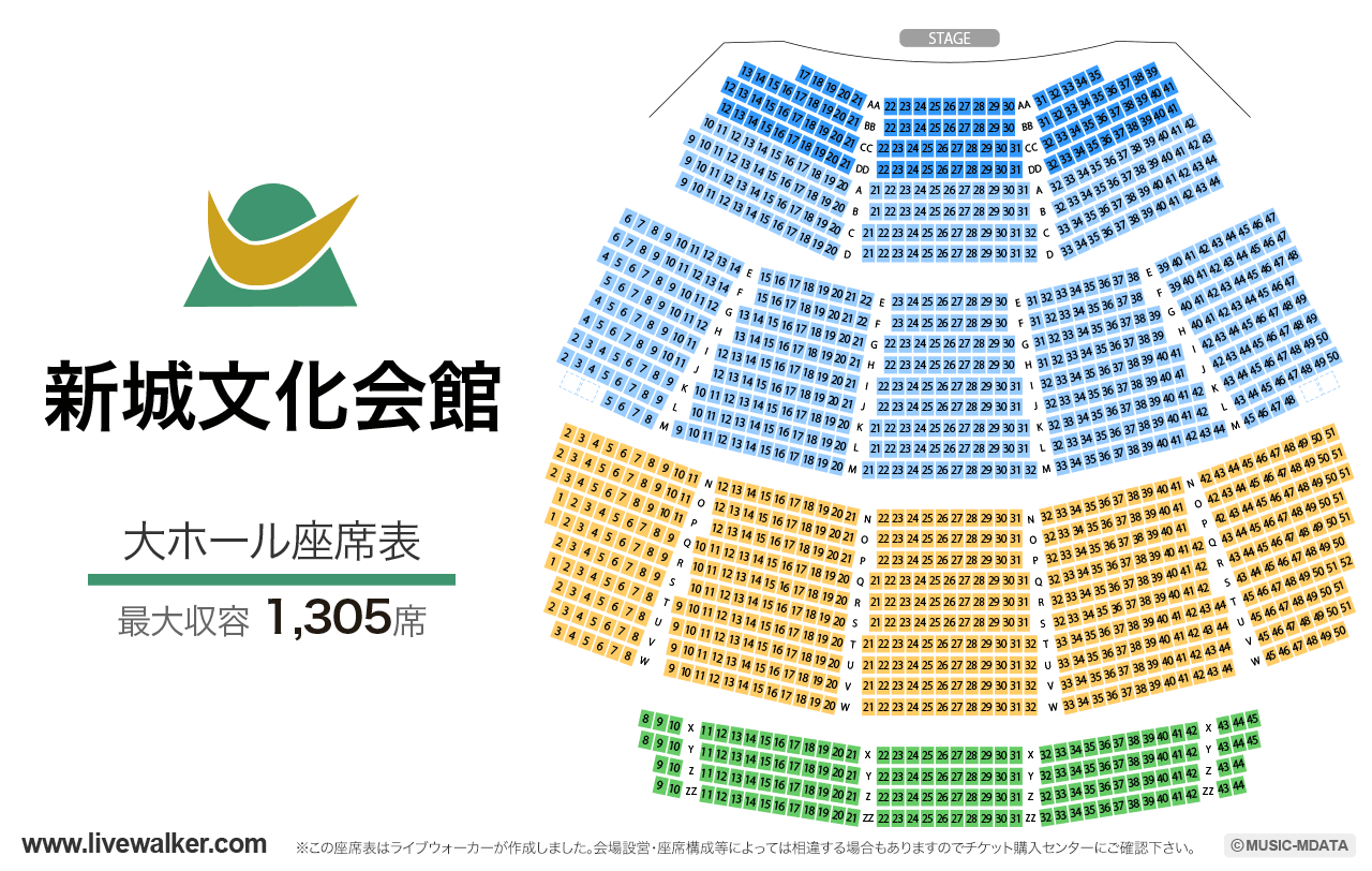 新城文化会館大ホールの座席表