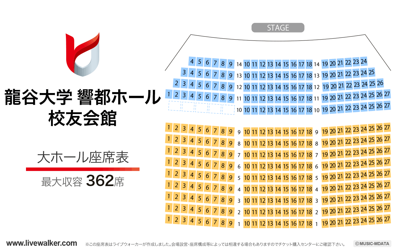 龍谷大学 響都ホール校友会館大ホールの座席表