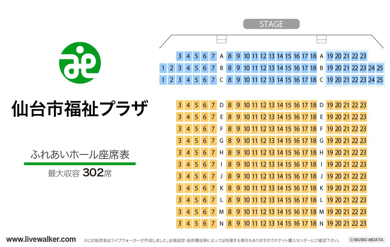 仙台市福祉プラザ ふれあいホールふれあいホールの座席表