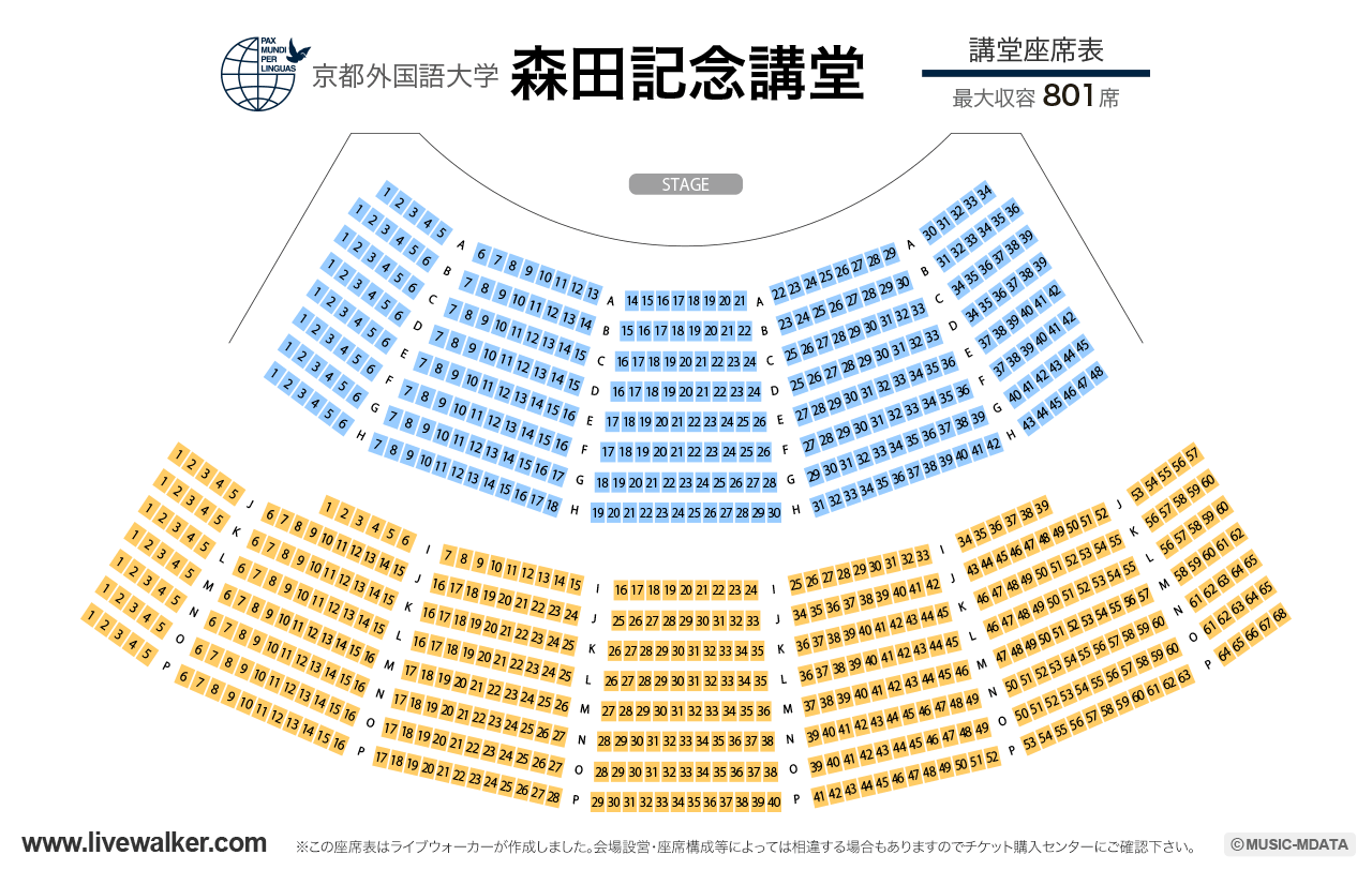 京都外国語大学 森田記念講堂講堂の座席表