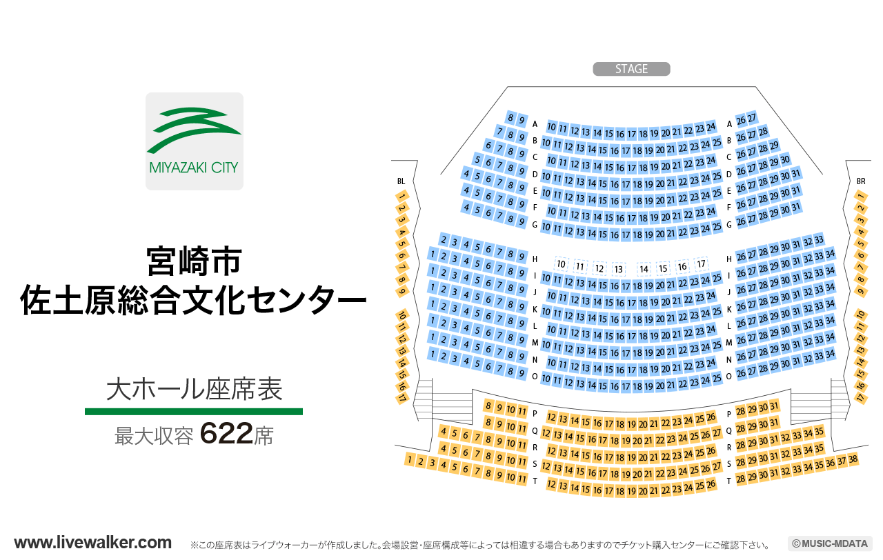 宮崎市佐土原総合文化センター大ホールの座席表