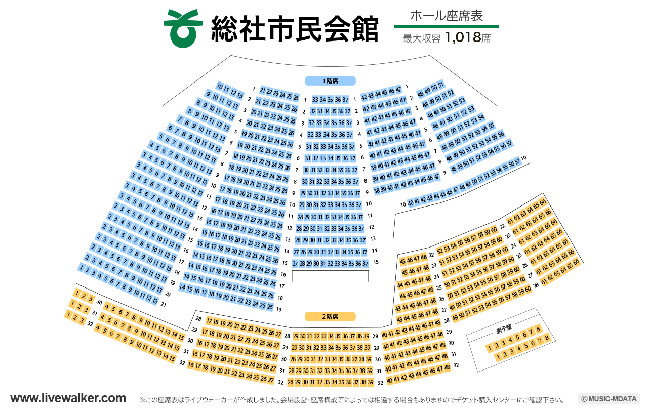 総社市民会館ホールの座席表