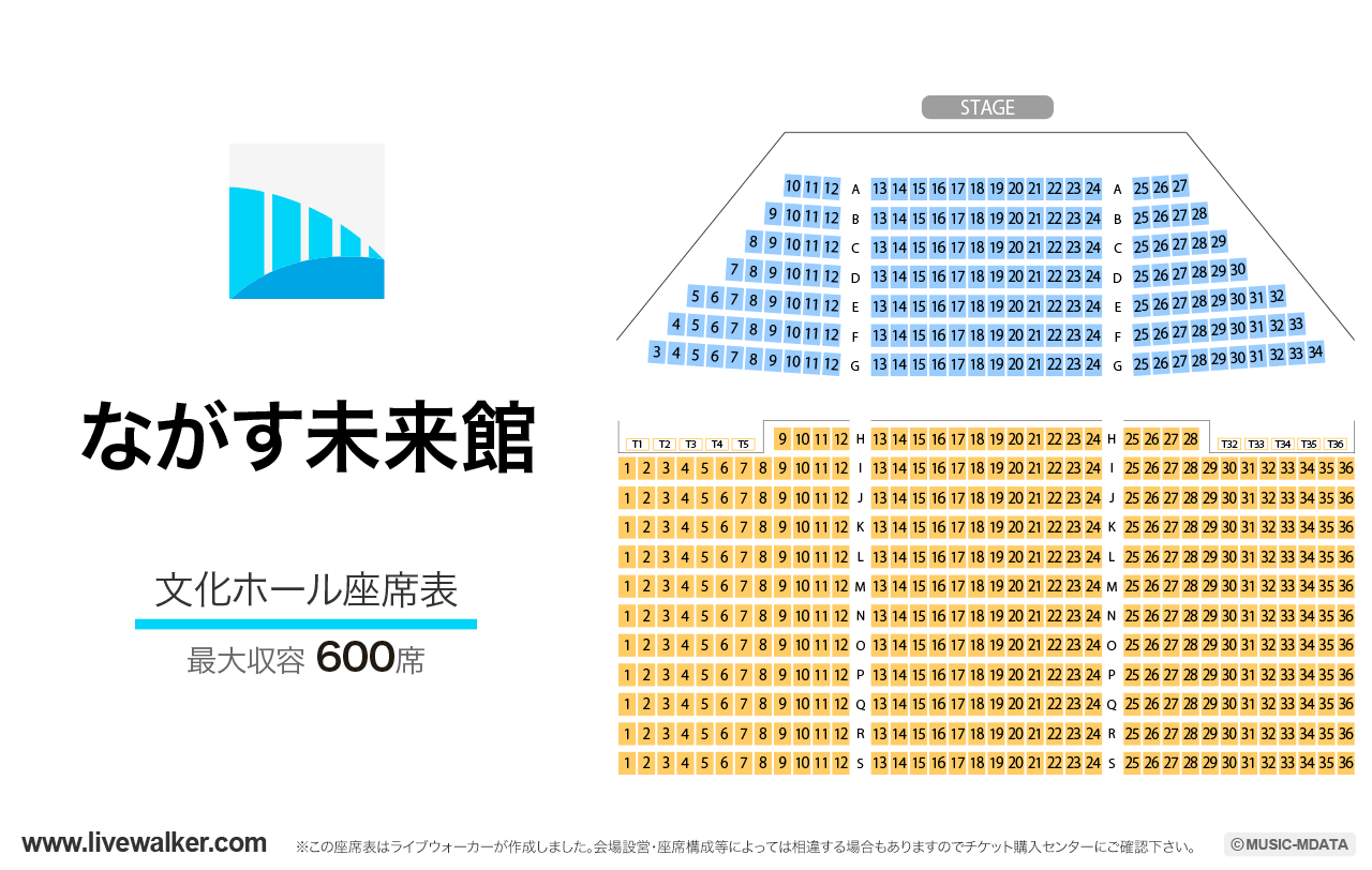 ながす未来館文化ホールの座席表