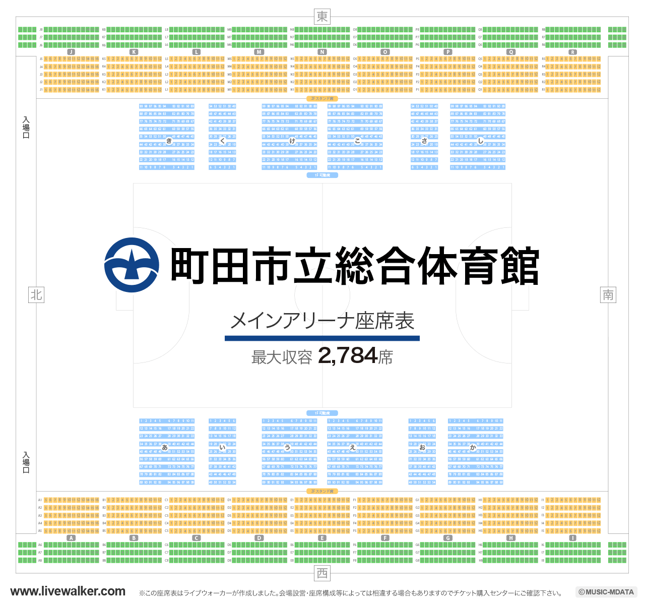 町田市立総合体育館メインアリーナの座席表