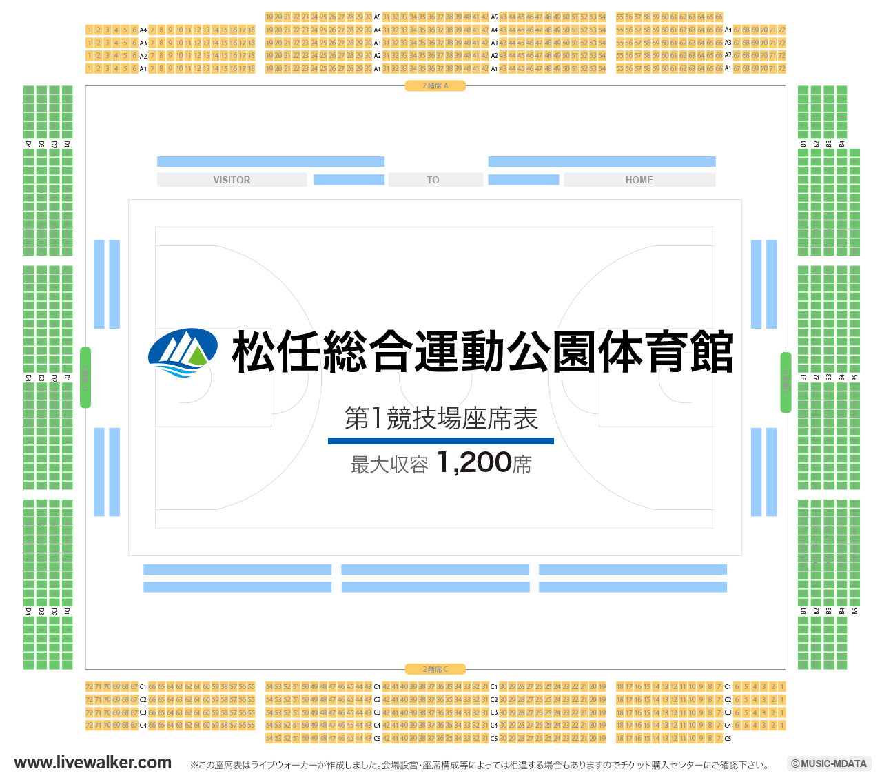 松任総合運動公園体育館第1競技場の座席表